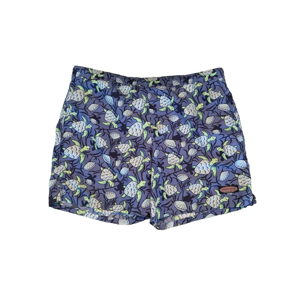 Vineyard Vines Men's Size Large Blue Turtle Print Swim Trunks